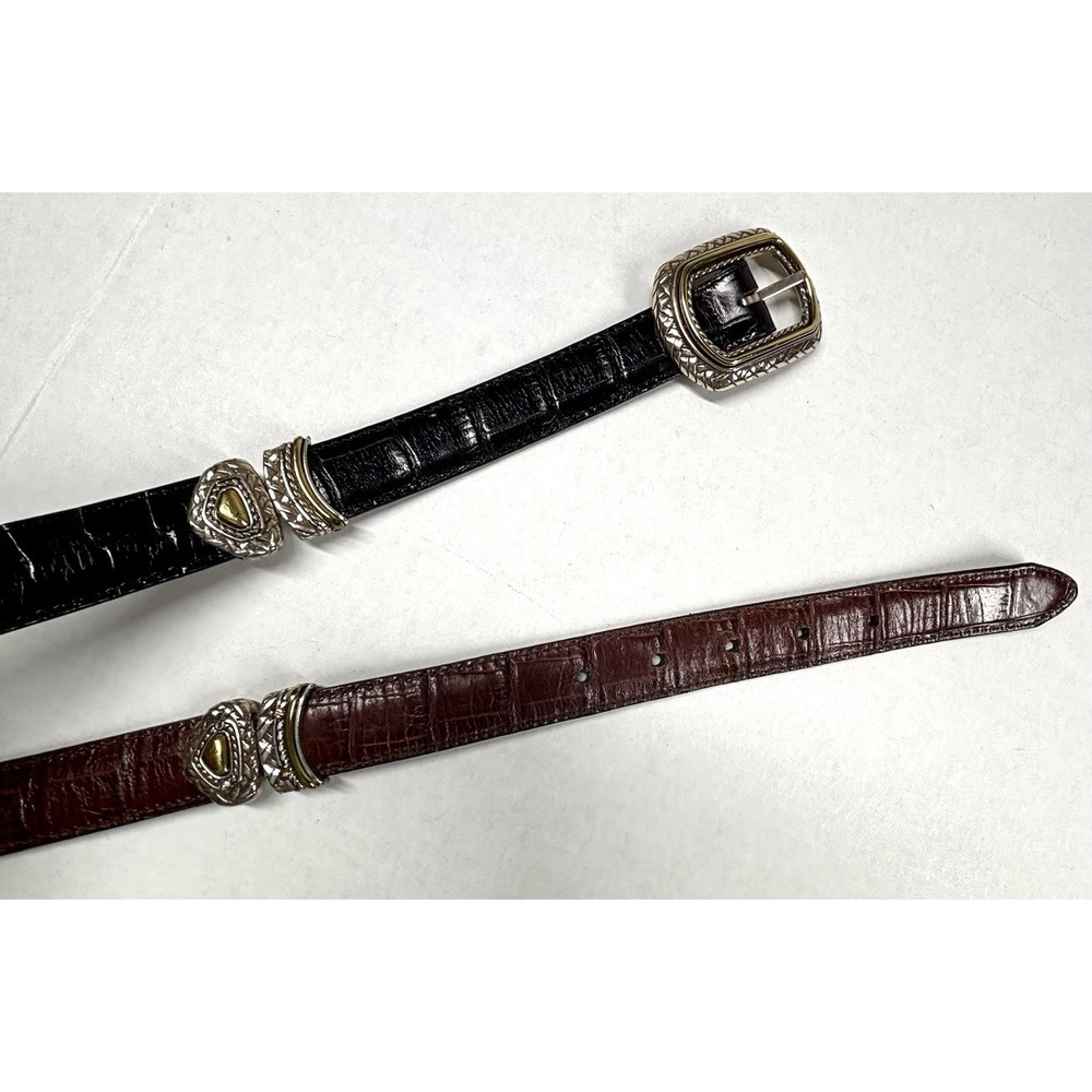 Brighton Leather Reversible Belt 40210 Marcus 2 Tone Gold Silver 28" Small Brown